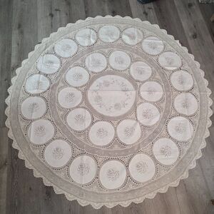 70 Inch round Cotton Crochet Lace Tablecloth Beige Vintage Woven Dining Kitchen